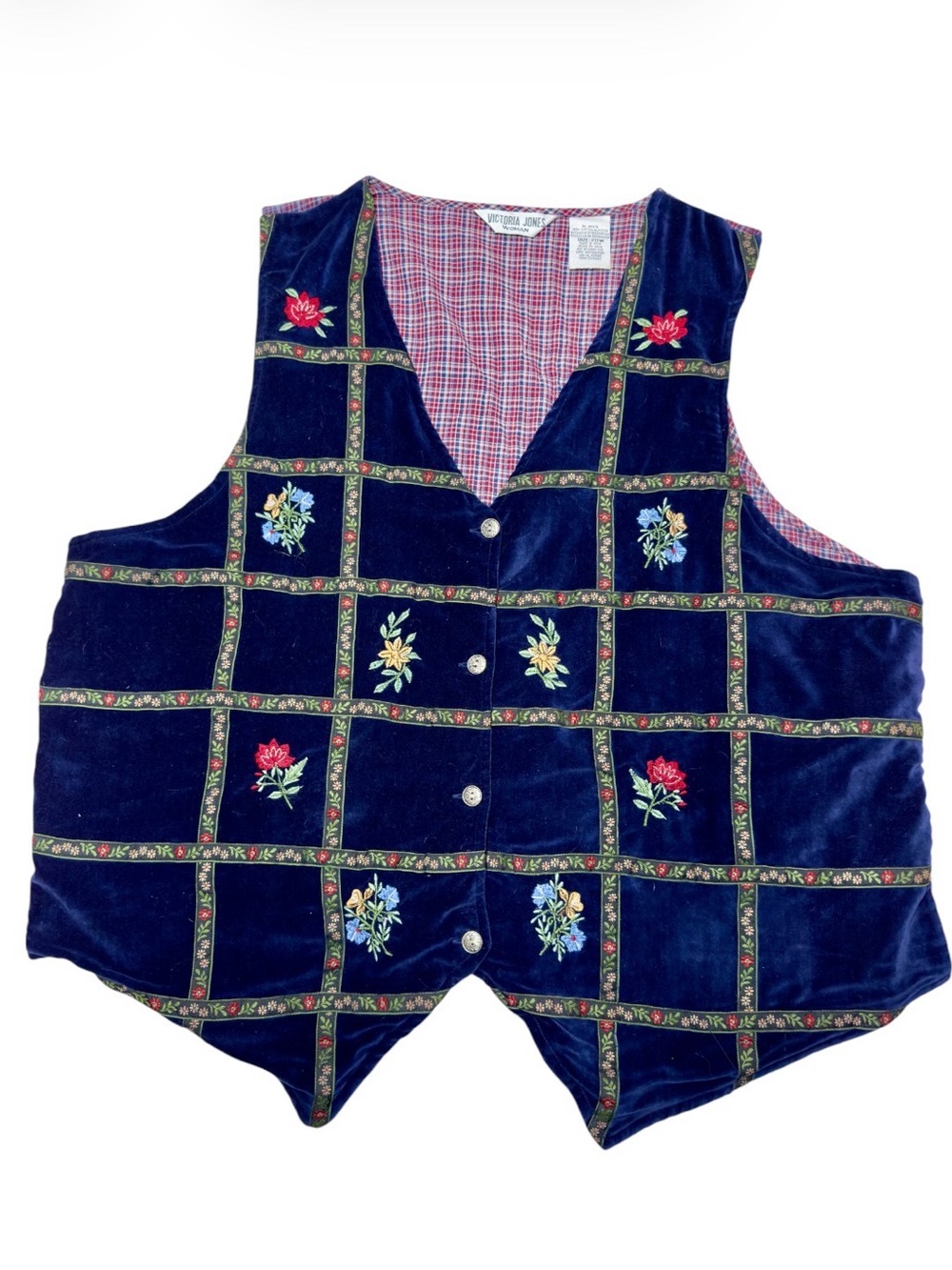 Vintage Victoria Jones Velvet Embroidered Vest 22 W Women’s Grandma Cottage Boho